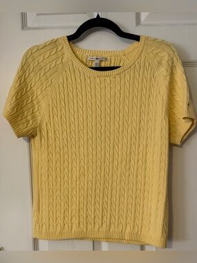 Tommy Hilfiger Women’s sz L Butter Yellow Cable Knit Short Sleeve Sweater Prepp